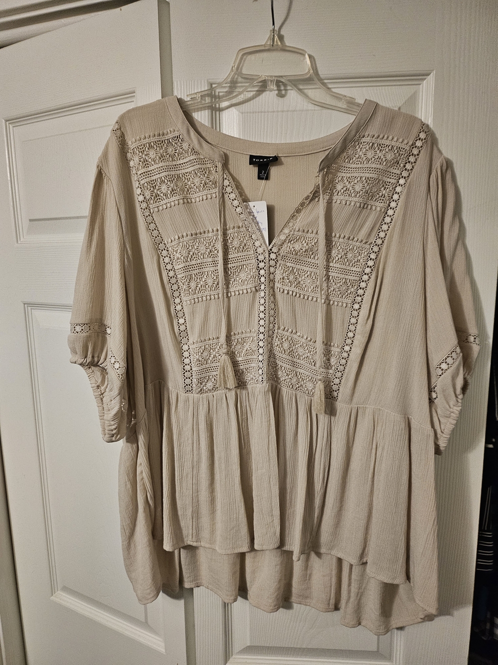 Torrid Cream Crochet Boho Peasant Tunic Top